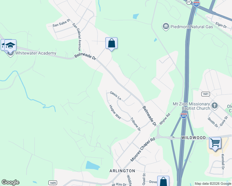 map of restaurants, bars, coffee shops, grocery stores, and more near 2639 Oasis Lane in Charlotte