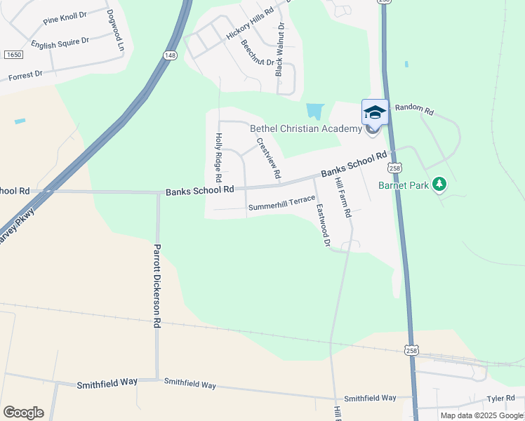 map of restaurants, bars, coffee shops, grocery stores, and more near 2099 Summerhill Terrace in Kinston