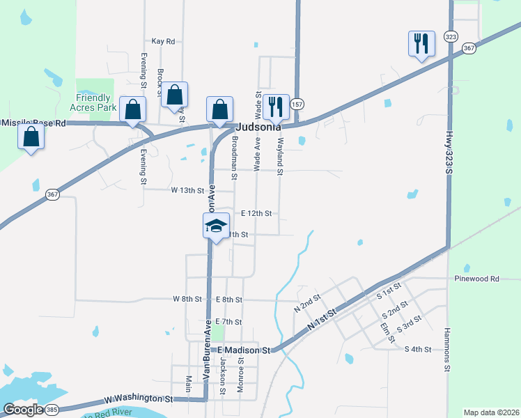 map of restaurants, bars, coffee shops, grocery stores, and more near 1112 Wade Avenue in Judsonia