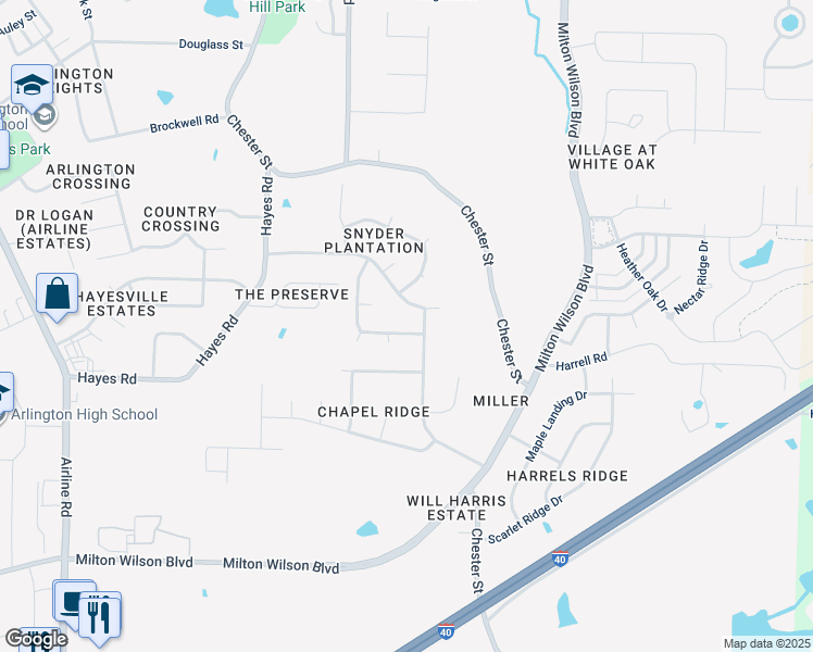 map of restaurants, bars, coffee shops, grocery stores, and more near 12274 South Stately Oak Drive in Arlington