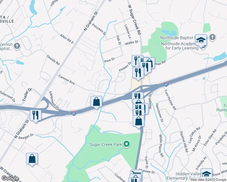 map of restaurants, bars, coffee shops, grocery stores, and more near 1515 Cannon Avenue in Charlotte