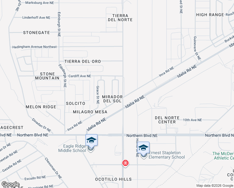 map of restaurants, bars, coffee shops, grocery stores, and more near 1294 Mirador Loop in Rio Rancho
