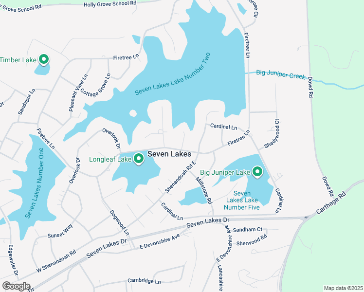 map of restaurants, bars, coffee shops, grocery stores, and more near Scuppernong Court in Seven Lakes