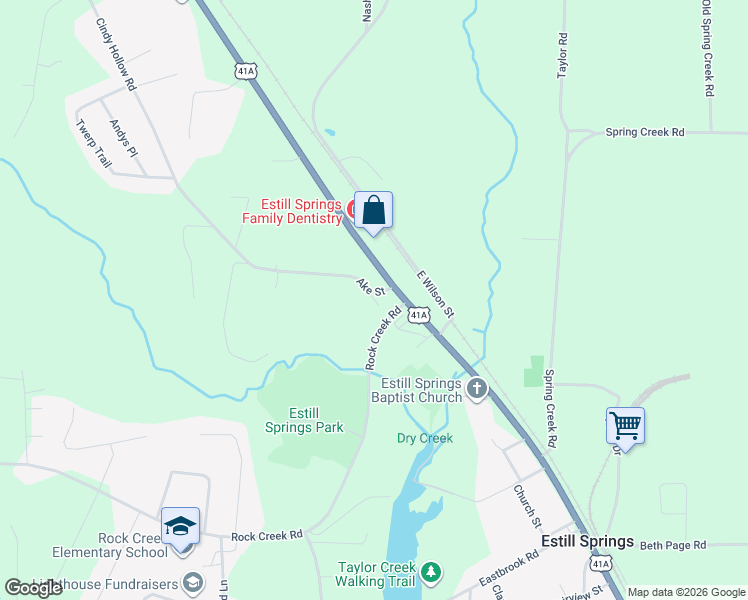 map of restaurants, bars, coffee shops, grocery stores, and more near 104 Hoffman Street in Estill Springs
