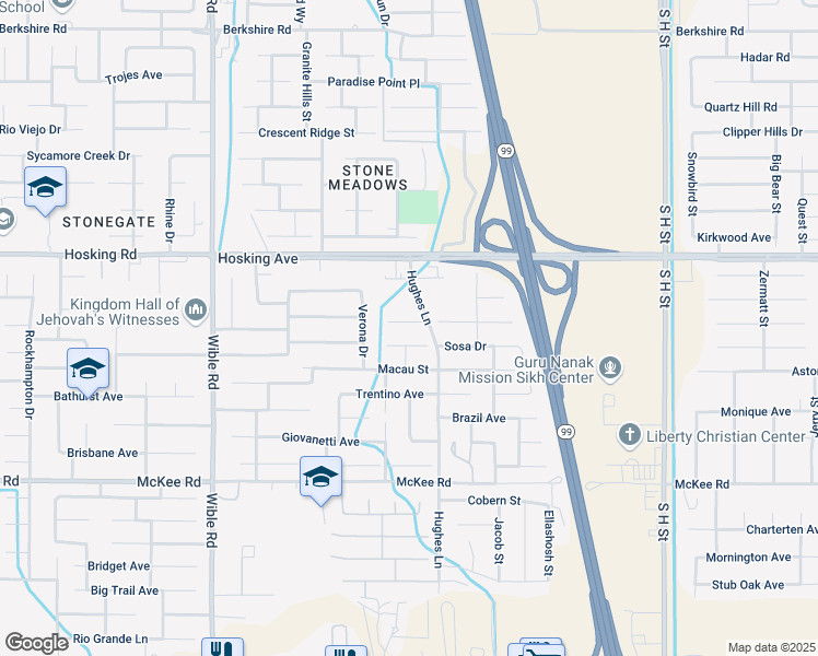 map of restaurants, bars, coffee shops, grocery stores, and more near 2515 Lacorte Place in Bakersfield