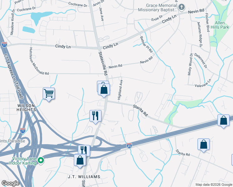 map of restaurants, bars, coffee shops, grocery stores, and more near in Charlotte
