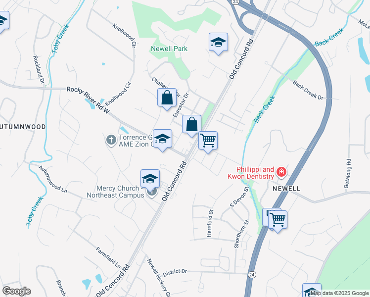 map of restaurants, bars, coffee shops, grocery stores, and more near in Newell