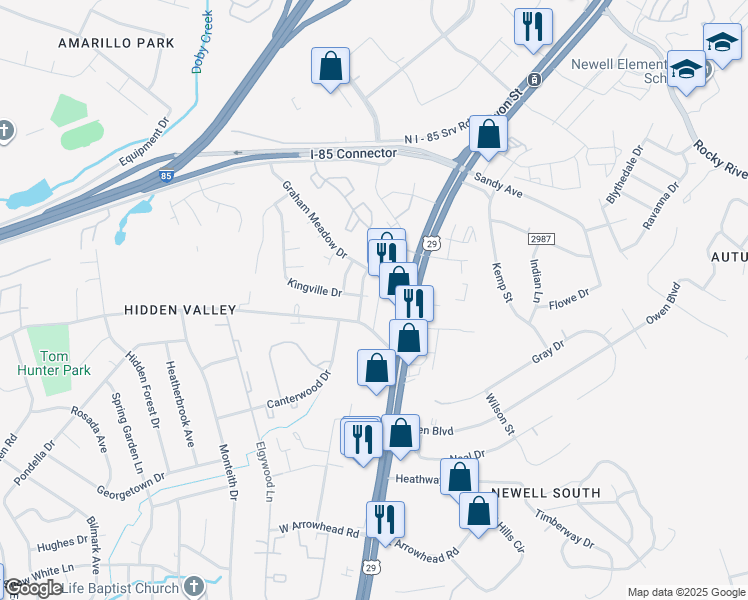 map of restaurants, bars, coffee shops, grocery stores, and more near 203 Kingville Drive in Charlotte