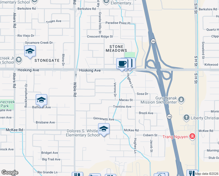 map of restaurants, bars, coffee shops, grocery stores, and more near 2817 Tar Springs Avenue in Bakersfield