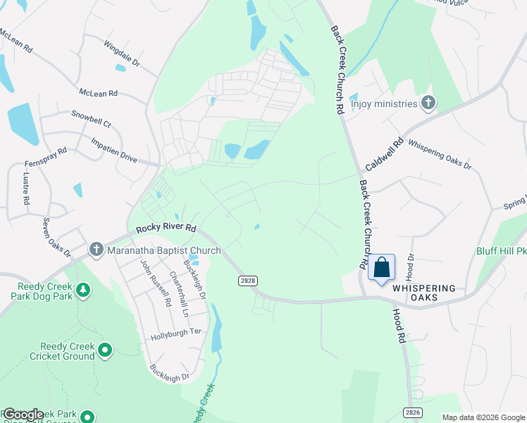 map of restaurants, bars, coffee shops, grocery stores, and more near 3437-4101 Rocky River Road in Charlotte