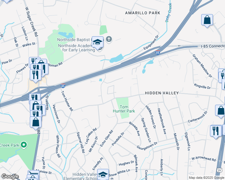 map of restaurants, bars, coffee shops, grocery stores, and more near 1300 Hunter Oaks Lane in Charlotte