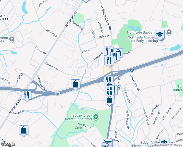 map of restaurants, bars, coffee shops, grocery stores, and more near 1515 Cannon Avenue in Charlotte