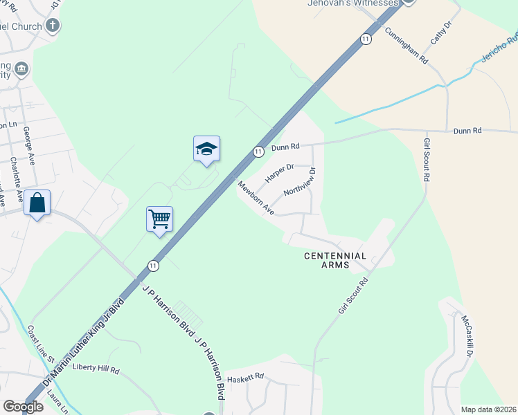 map of restaurants, bars, coffee shops, grocery stores, and more near 1301 Northview Drive in Kinston