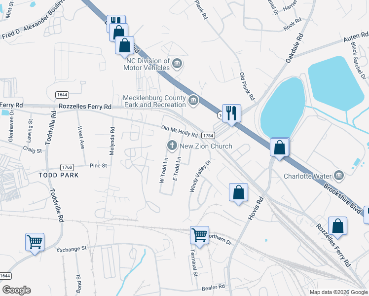 map of restaurants, bars, coffee shops, grocery stores, and more near 303 East Todd Lane in Charlotte