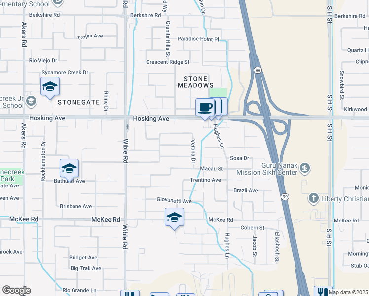 map of restaurants, bars, coffee shops, grocery stores, and more near 2817 Tar Springs Avenue in Bakersfield