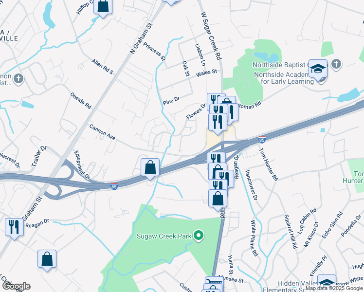 map of restaurants, bars, coffee shops, grocery stores, and more near 1515 Cannon Avenue in Charlotte