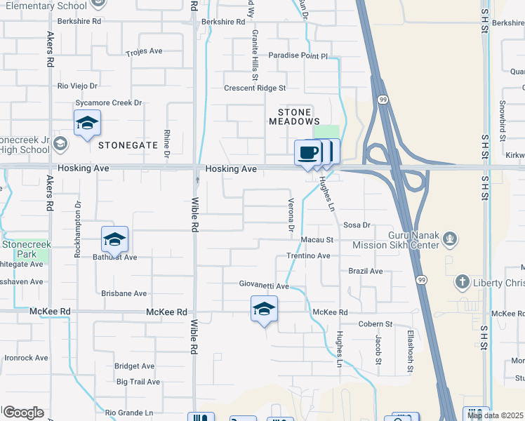 map of restaurants, bars, coffee shops, grocery stores, and more near 2901 Flint Hills Drive in Bakersfield