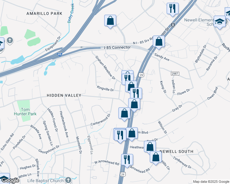 map of restaurants, bars, coffee shops, grocery stores, and more near 230 Tom Hunter Road in Charlotte
