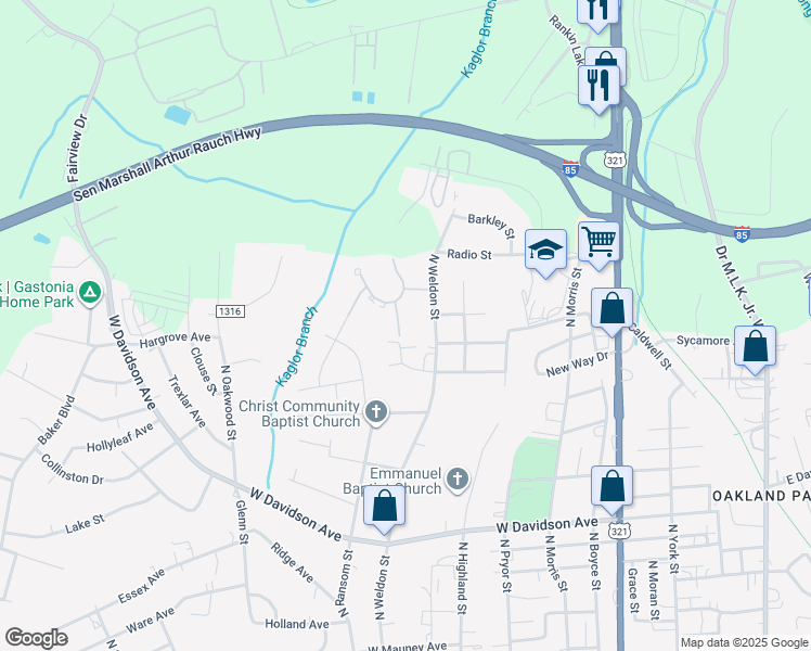 map of restaurants, bars, coffee shops, grocery stores, and more near 1001 Sims Circle in Gastonia