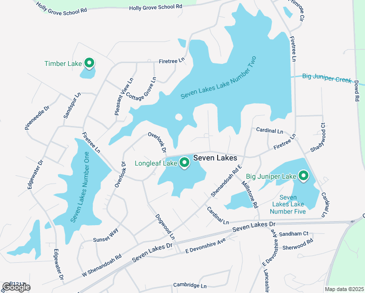 map of restaurants, bars, coffee shops, grocery stores, and more near 107 Cobblestone Court in Seven Lakes