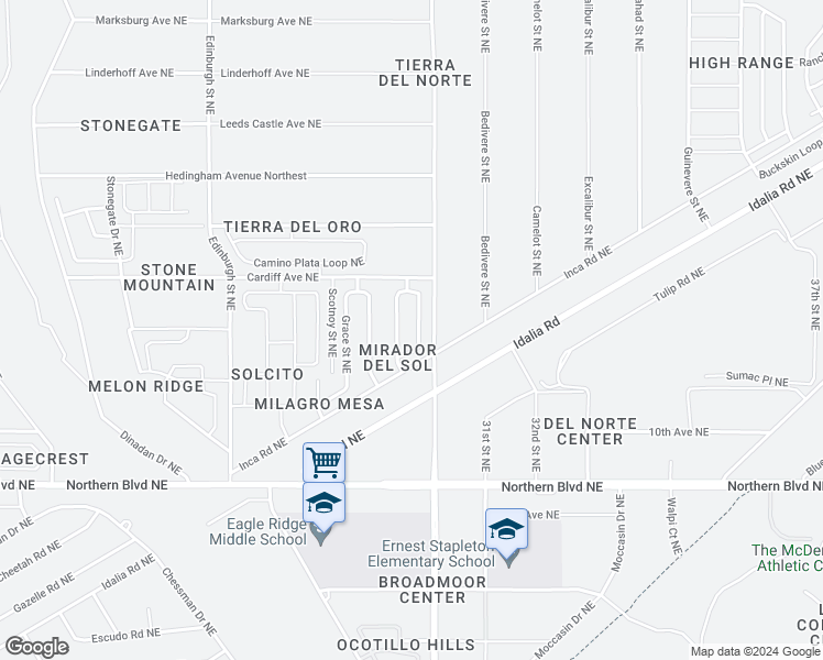 map of restaurants, bars, coffee shops, grocery stores, and more near 1286 Mirador Loop North East in Rio Rancho