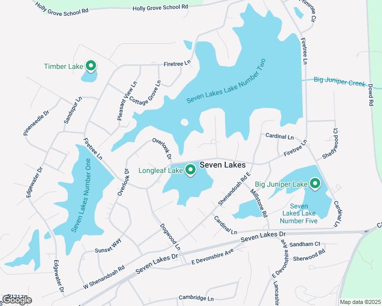 map of restaurants, bars, coffee shops, grocery stores, and more near 107 Cobblestone Court in Seven Lakes