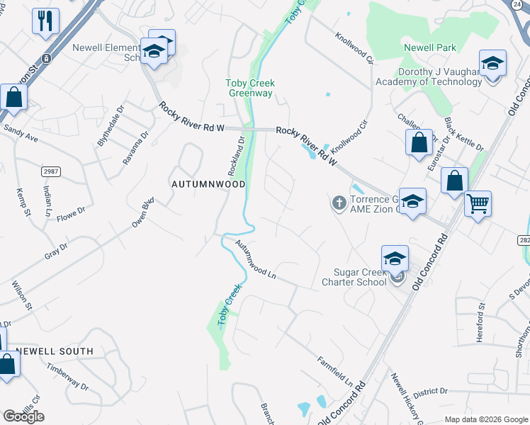 map of restaurants, bars, coffee shops, grocery stores, and more near 7252 Leaves Lane in Charlotte
