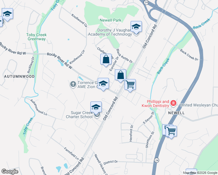 map of restaurants, bars, coffee shops, grocery stores, and more near 8105 Shinkansen Drive in Charlotte
