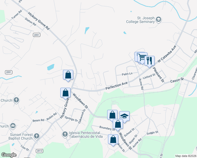map of restaurants, bars, coffee shops, grocery stores, and more near 5033 Abbington Way in Gastonia