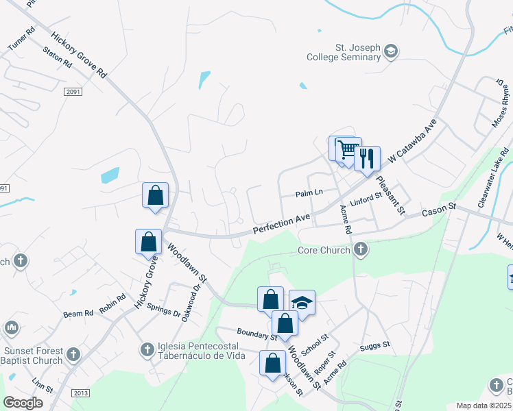 map of restaurants, bars, coffee shops, grocery stores, and more near 3030 Perfection Place Court in Belmont