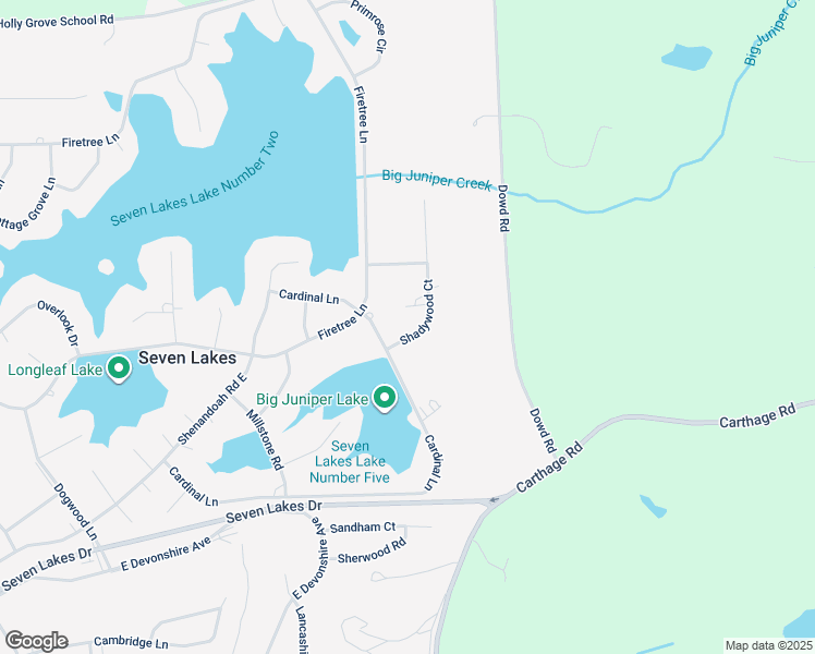 map of restaurants, bars, coffee shops, grocery stores, and more near 107 Shadywood Court in Seven Lakes