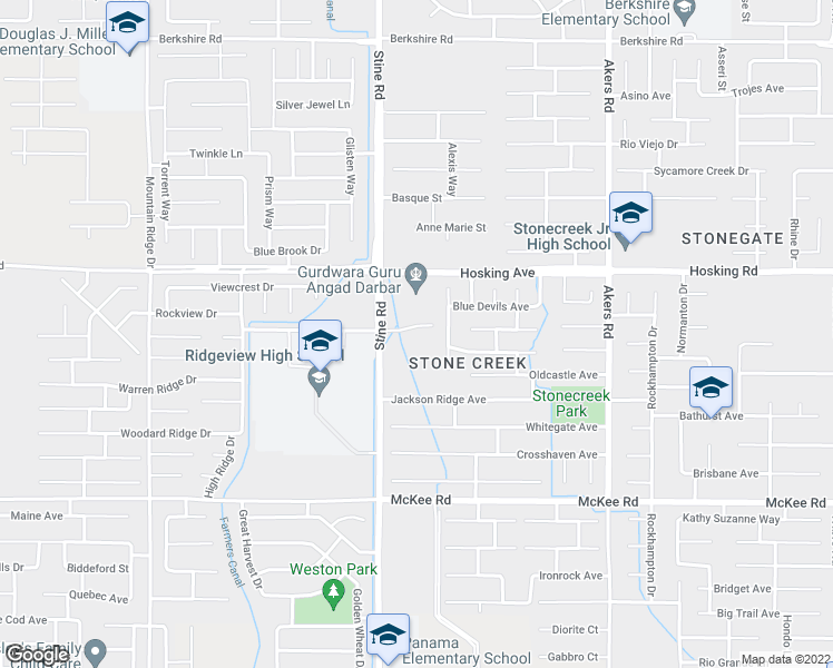 map of restaurants, bars, coffee shops, grocery stores, and more near 4719 Ryzona Drive in Bakersfield