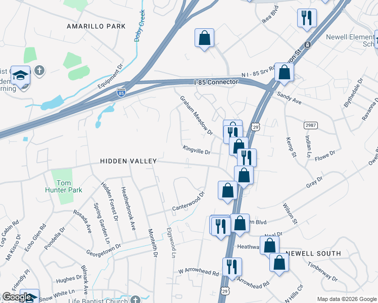 map of restaurants, bars, coffee shops, grocery stores, and more near 6822 Malagant Lane in Charlotte