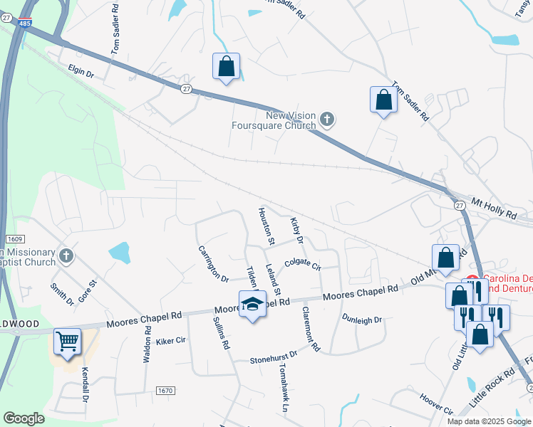 map of restaurants, bars, coffee shops, grocery stores, and more near 313 Houston Street in Charlotte
