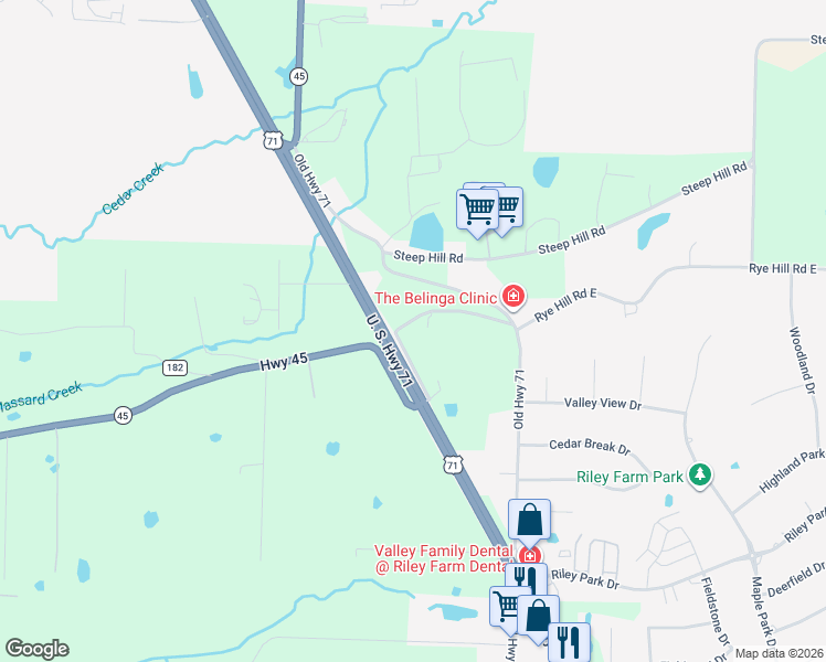 map of restaurants, bars, coffee shops, grocery stores, and more near 5414 Rye Hill Road East in Fort Smith