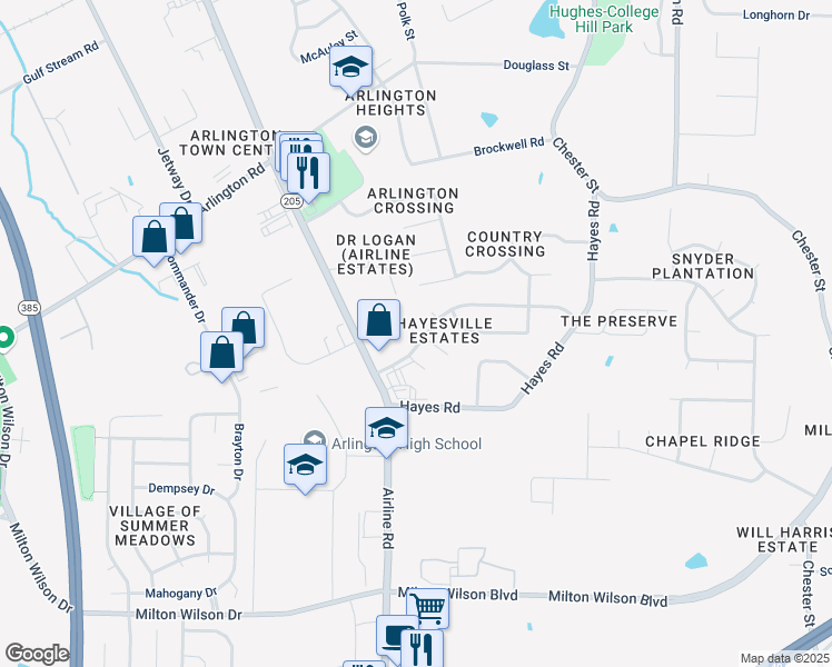 map of restaurants, bars, coffee shops, grocery stores, and more near 11928 Cranston Drive in Arlington