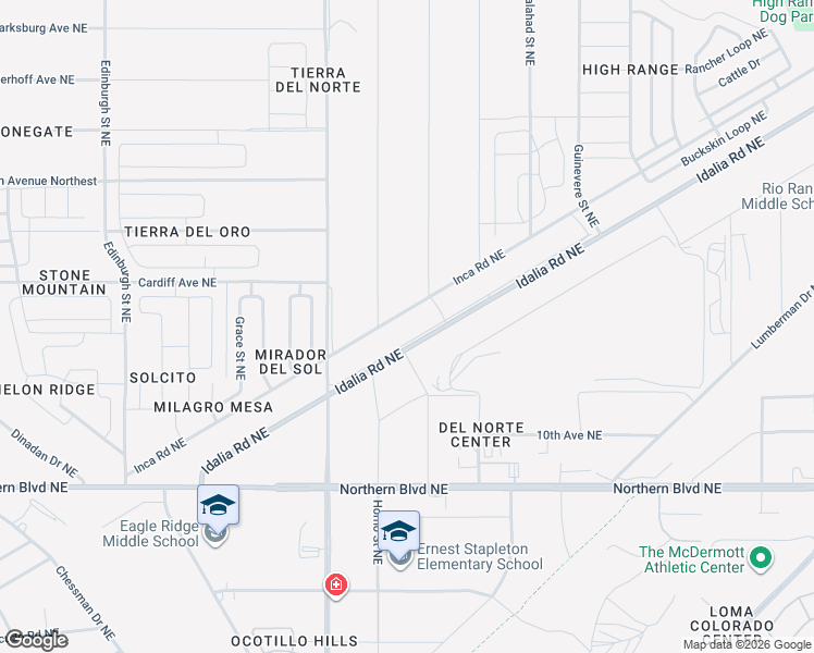 map of restaurants, bars, coffee shops, grocery stores, and more near Inca Road Northeast in Rio Rancho