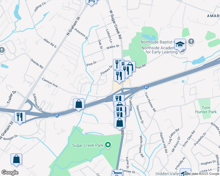map of restaurants, bars, coffee shops, grocery stores, and more near 5111 Equipment Drive in Charlotte