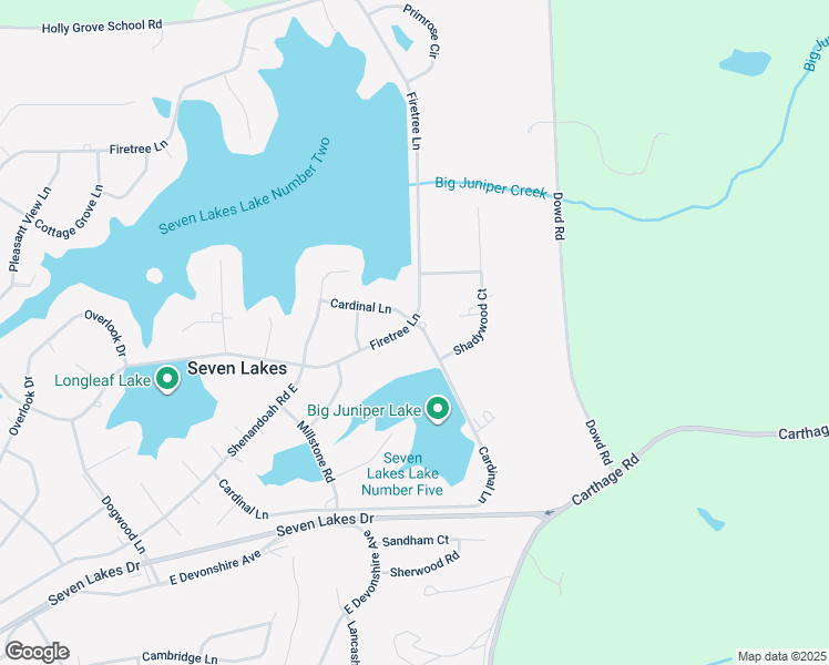 map of restaurants, bars, coffee shops, grocery stores, and more near 146 Firetree Lane in Seven Lakes