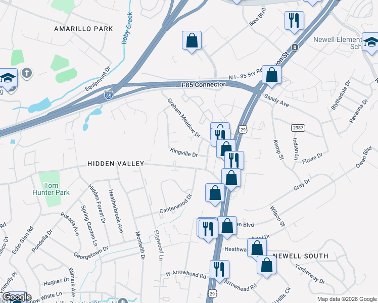 map of restaurants, bars, coffee shops, grocery stores, and more near 2319 Hope Valley Lane in Charlotte