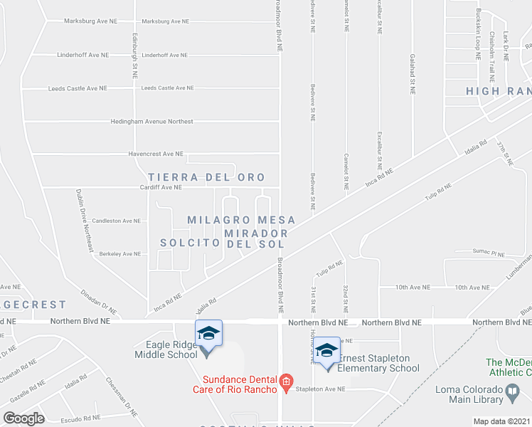 map of restaurants, bars, coffee shops, grocery stores, and more near 1274 Mirador Loop in Rio Rancho