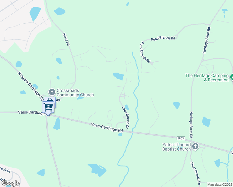 map of restaurants, bars, coffee shops, grocery stores, and more near 261 Lees Branch Drive in Carthage