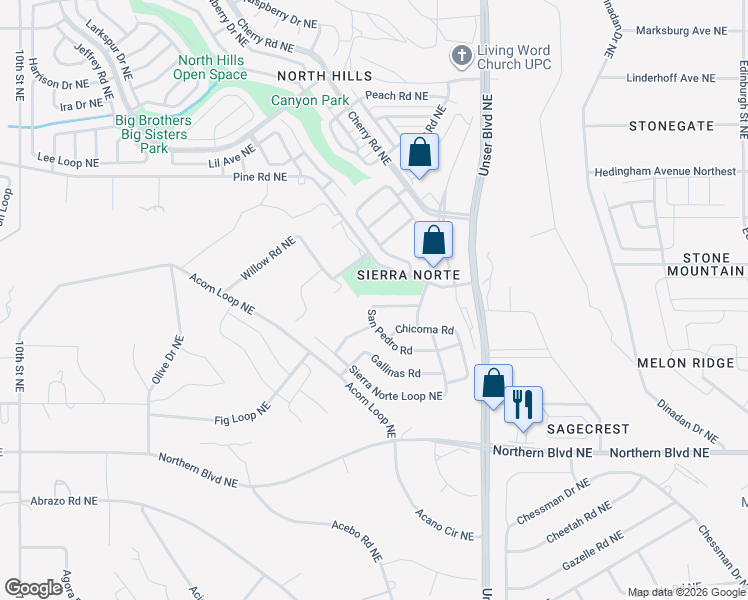 map of restaurants, bars, coffee shops, grocery stores, and more near 1541 San Pedro Road in Rio Rancho