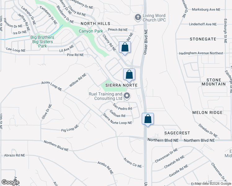 map of restaurants, bars, coffee shops, grocery stores, and more near 1529 San Pedro Road in Rio Rancho