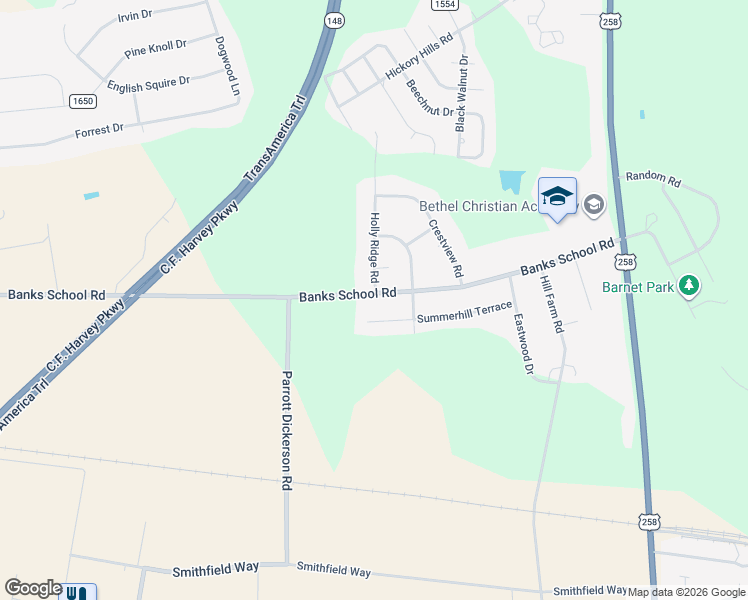 map of restaurants, bars, coffee shops, grocery stores, and more near 2205 Banks School Road in Kinston