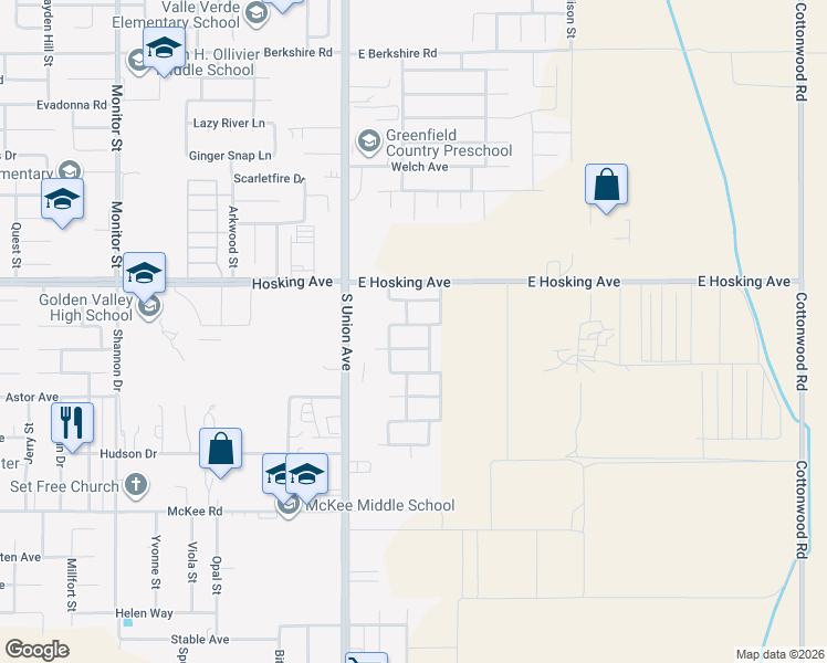 map of restaurants, bars, coffee shops, grocery stores, and more near 305 Alysheba Drive in Bakersfield