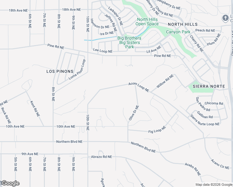map of restaurants, bars, coffee shops, grocery stores, and more near 1124 Acorn Loop Northeast in Rio Rancho