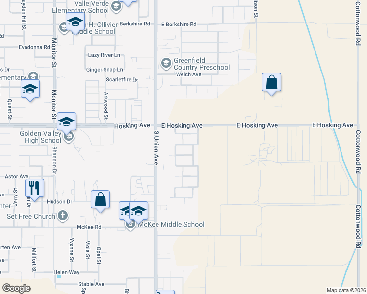 map of restaurants, bars, coffee shops, grocery stores, and more near 207 Alysheba Drive in Bakersfield