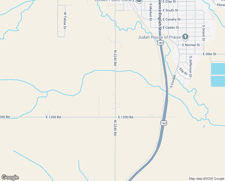 map of restaurants, bars, coffee shops, grocery stores, and more near 11983 North 2240 Road in New Cordell