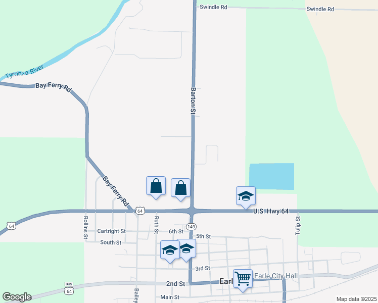 map of restaurants, bars, coffee shops, grocery stores, and more near in Earle